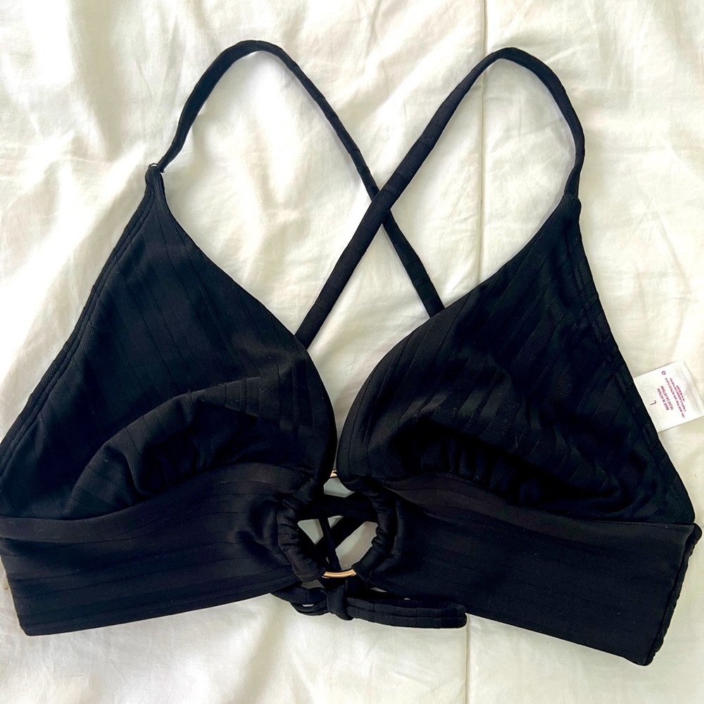 Xhiliration black ribbed triangle bikini top